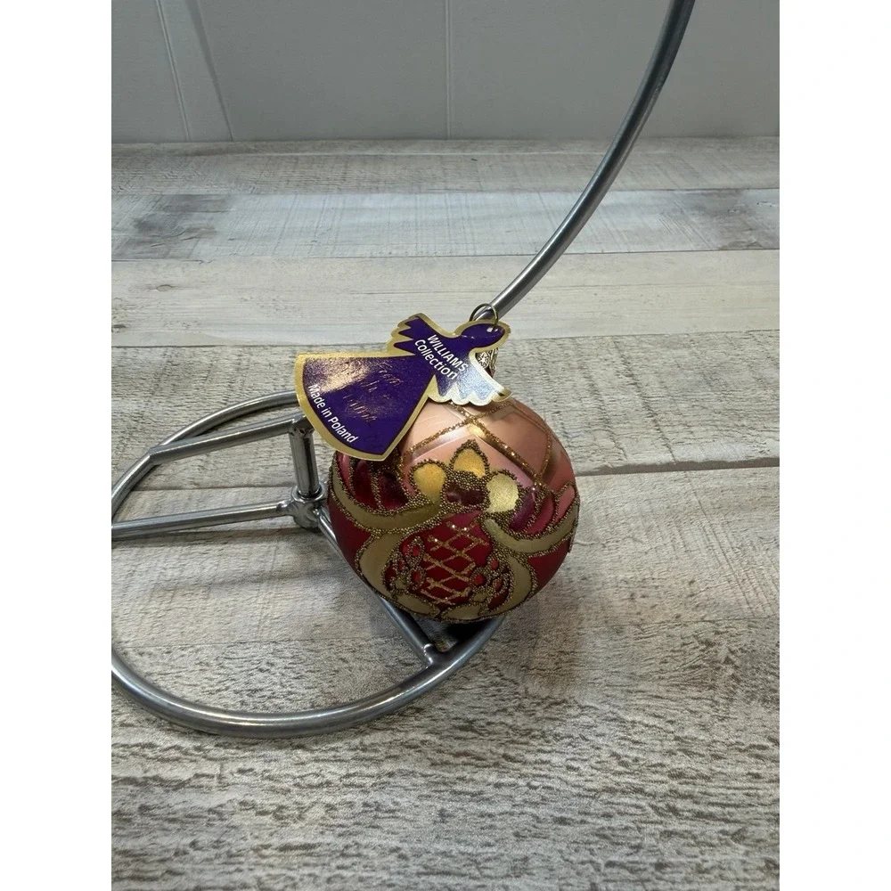 William Sullivan Poland HandBlown Glass Christmas Ornament Set 2 Ball Finial VTG